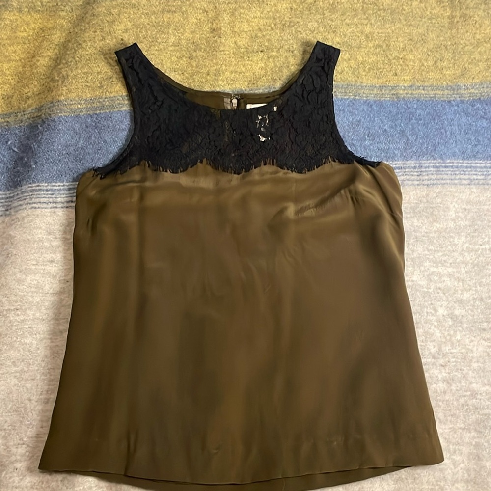 J. Crew Olive Silk and Lace Tank